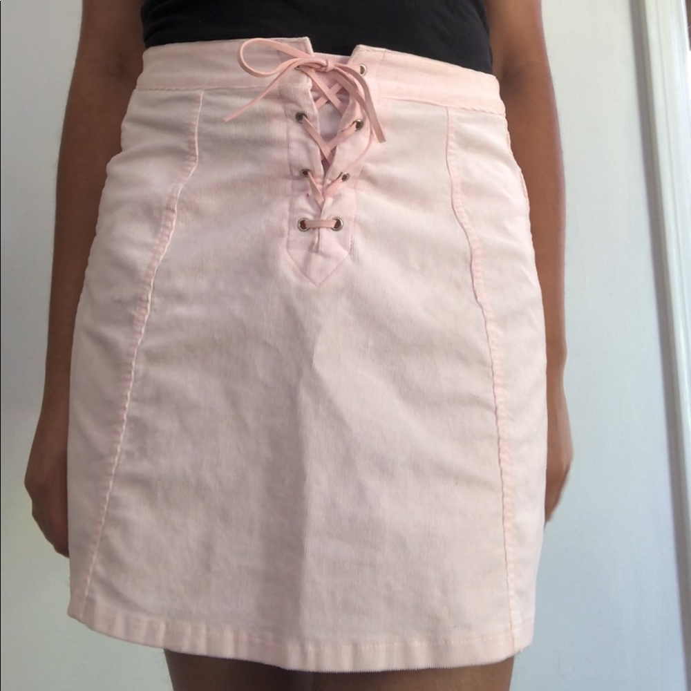 Pink Corduroy Mini Skirt